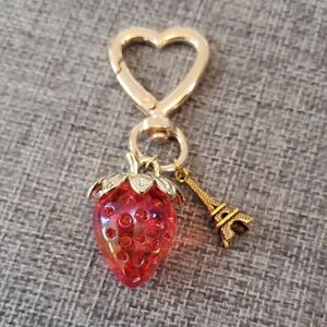 Strawberry Heart Bag Charm with Eiffel Tower Charm